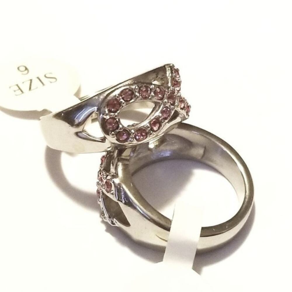 Women’s New cancer ring with pink cubic zirconia hypoallergenic size 5